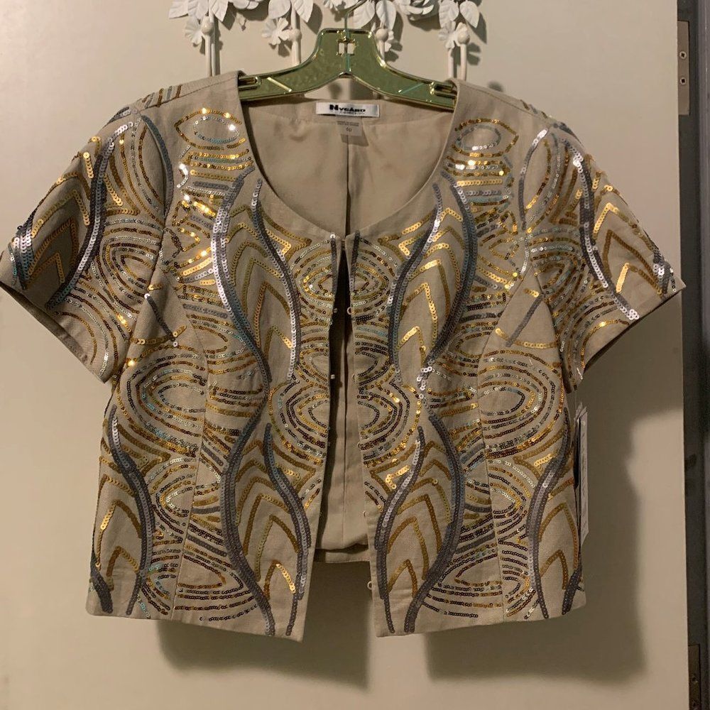 Nwt, Nygard linen top/jacket with gold and silver sequined applique, sz …